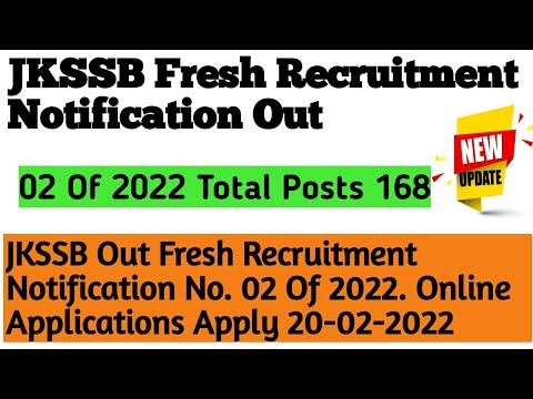 JKSSB Out Fresh Recruitment Notification No. 02 Of 2022. Online Applications Apply 20-02-2022