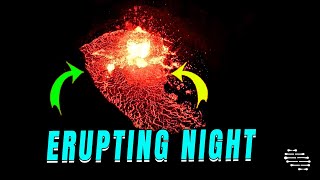 Volcanic Eruption And Fierce Lava Filmed During The Night