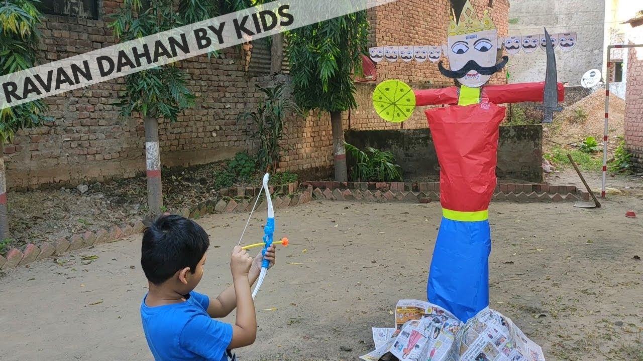 Best Ravan Dahan by Kids on Dusshera | Homemade Ravan - YouTube