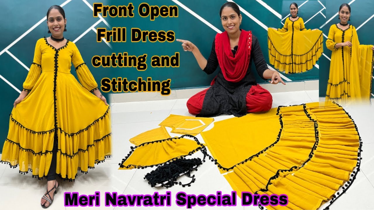 layer frill frock cutting and stitching//designer frill frock cutting and  stitching//diwali special/ - YouTube