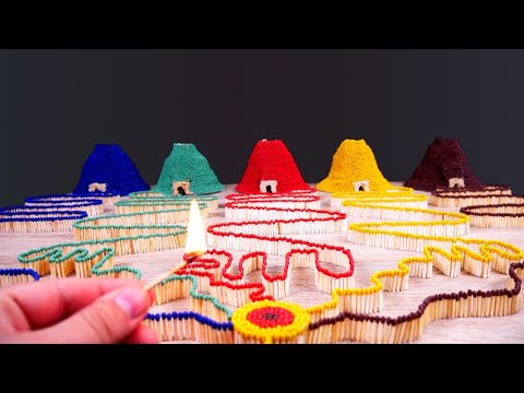 🌋VOLCANIC ERUPTION. Match COLOR Chain Reaction Amazing Fire Domino😱