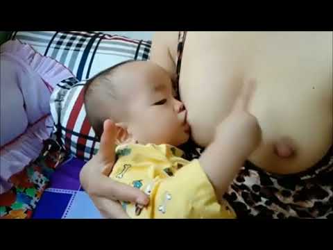 Beautiful baby and cute mom Breastfeeding By
