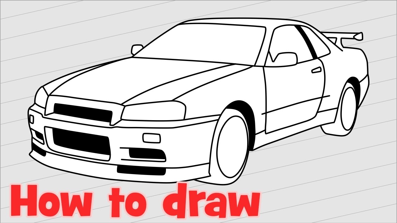 Drawing A Car Nissan Skyline Gtr R34 Youtube