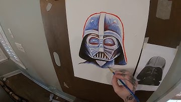 Timelapse acrylic painting of Darth Vader part 1