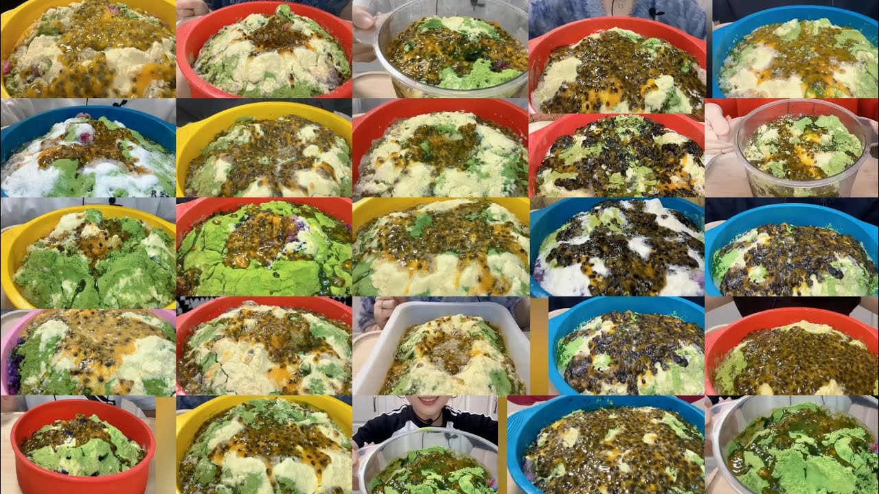 YY SHAVED ICE WITH MATCHA & PASSION FRUIT SEEDS WITH MILK POWDER MIXED EATING ASMR COLLECTION Part 2