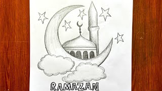 Kolay Ramazan Resmi Çizimi. Ramazan ile ilgili çizimler. Karakalem Cami çizimi. Ramadan drawing easy