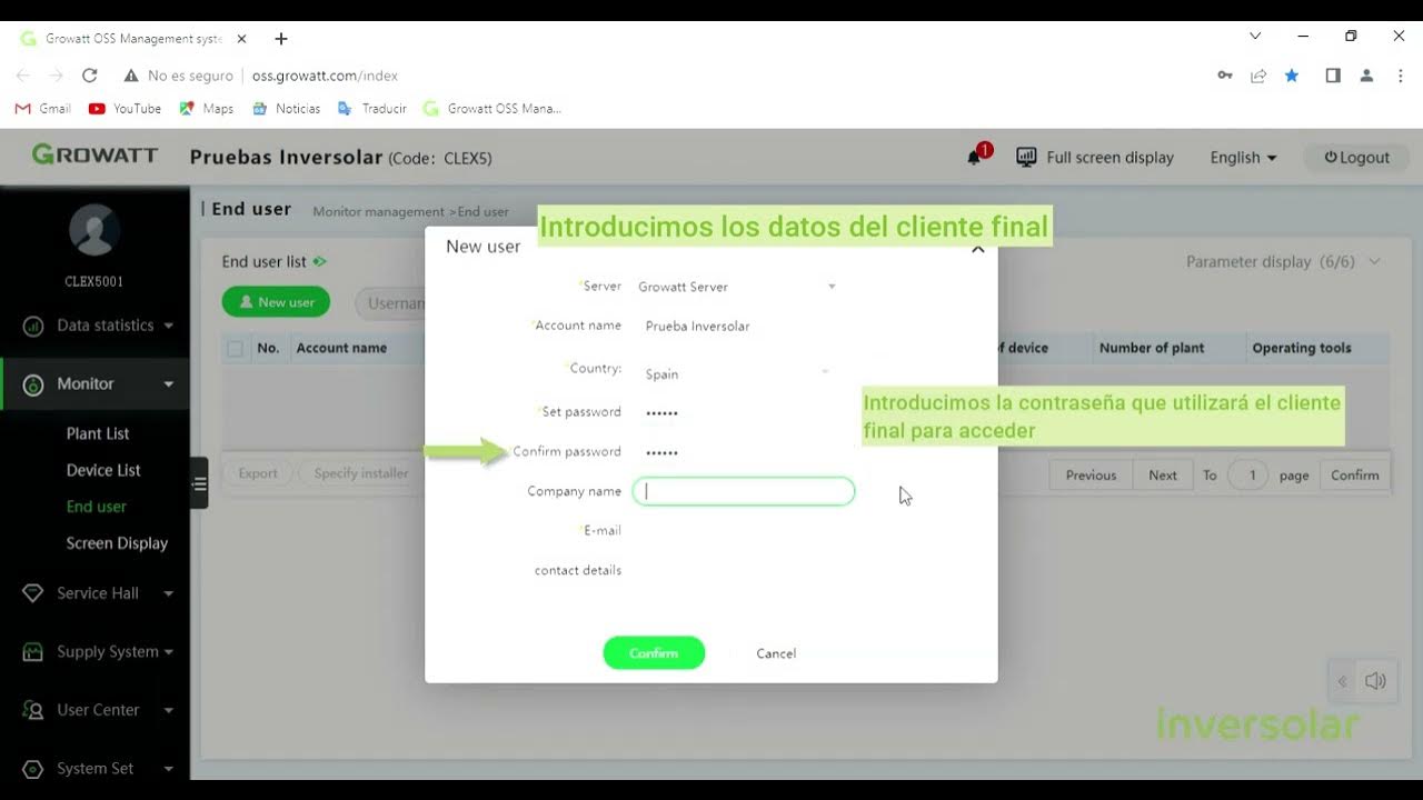 CREAR USUARIO FINAL GROWATT OSS MANAGEMENT YouTube