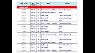 Youth Olympic 2014 Full Schedule & Time Table Nanjing, China