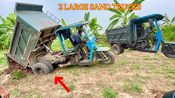 2 công nông siêu khủng chở đất sa lầy kéo nhau cực căng | Máy xúc DOOSAN múc | 2 large sand trucks