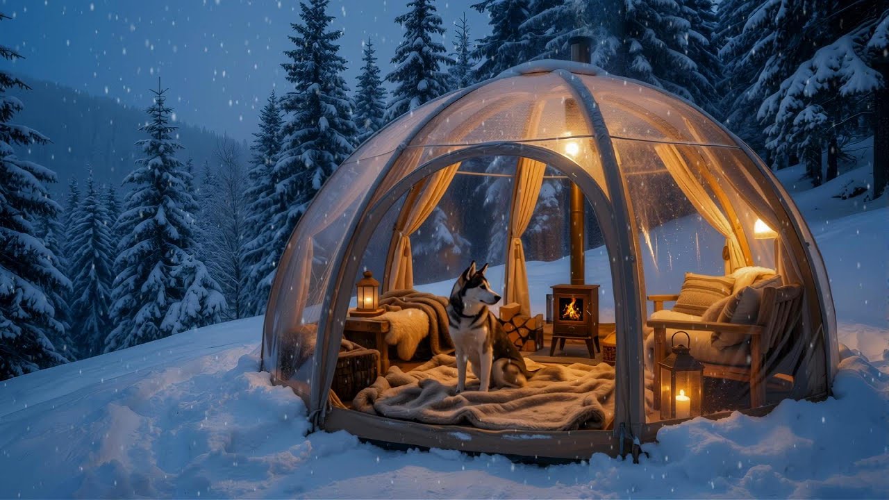 Deep Sleep in a Winter Camping Tent ❄️ Snow Falling, Heavy Wind & Healing Piano for Relax