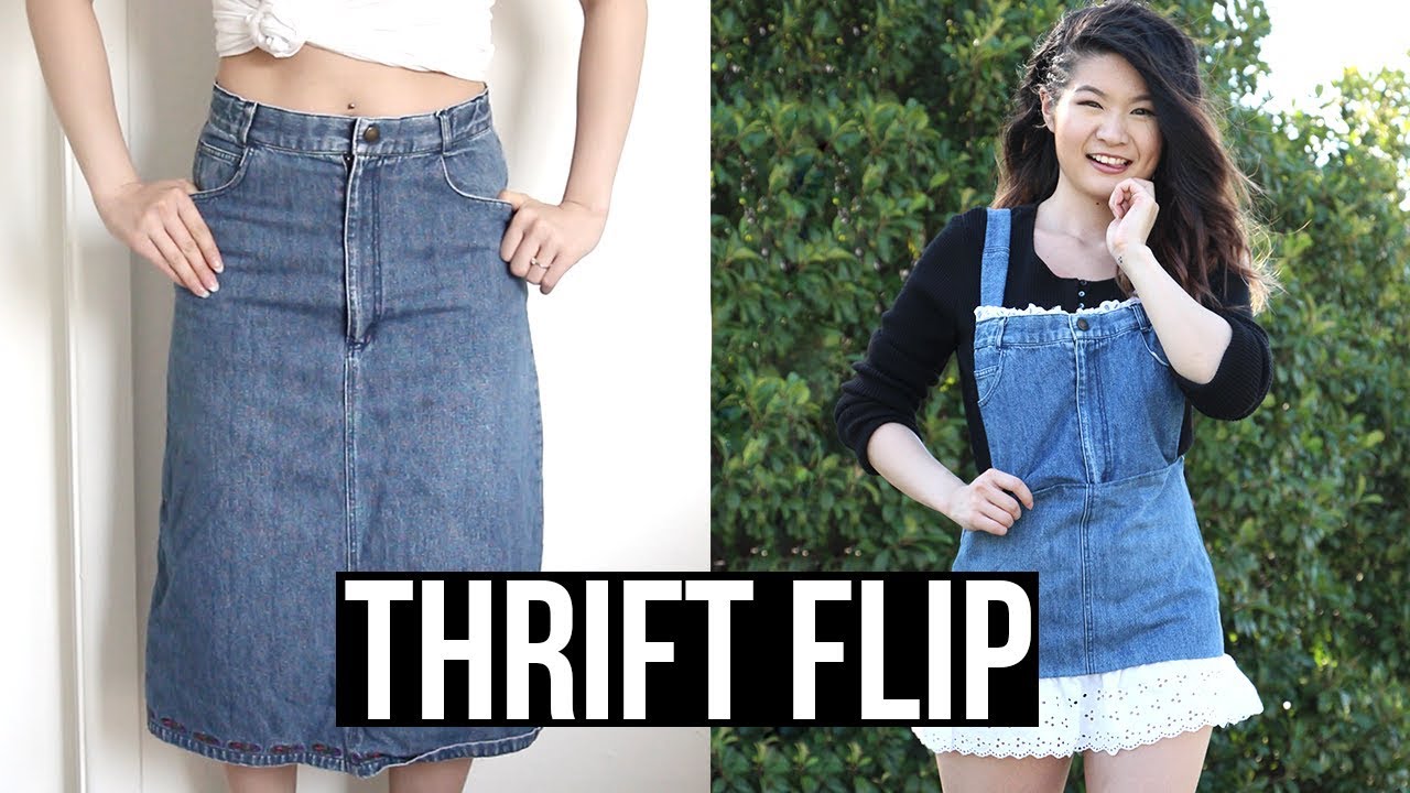 Diy Thrifted Denim Skirt To Overalls | Eva Chung - Youtube