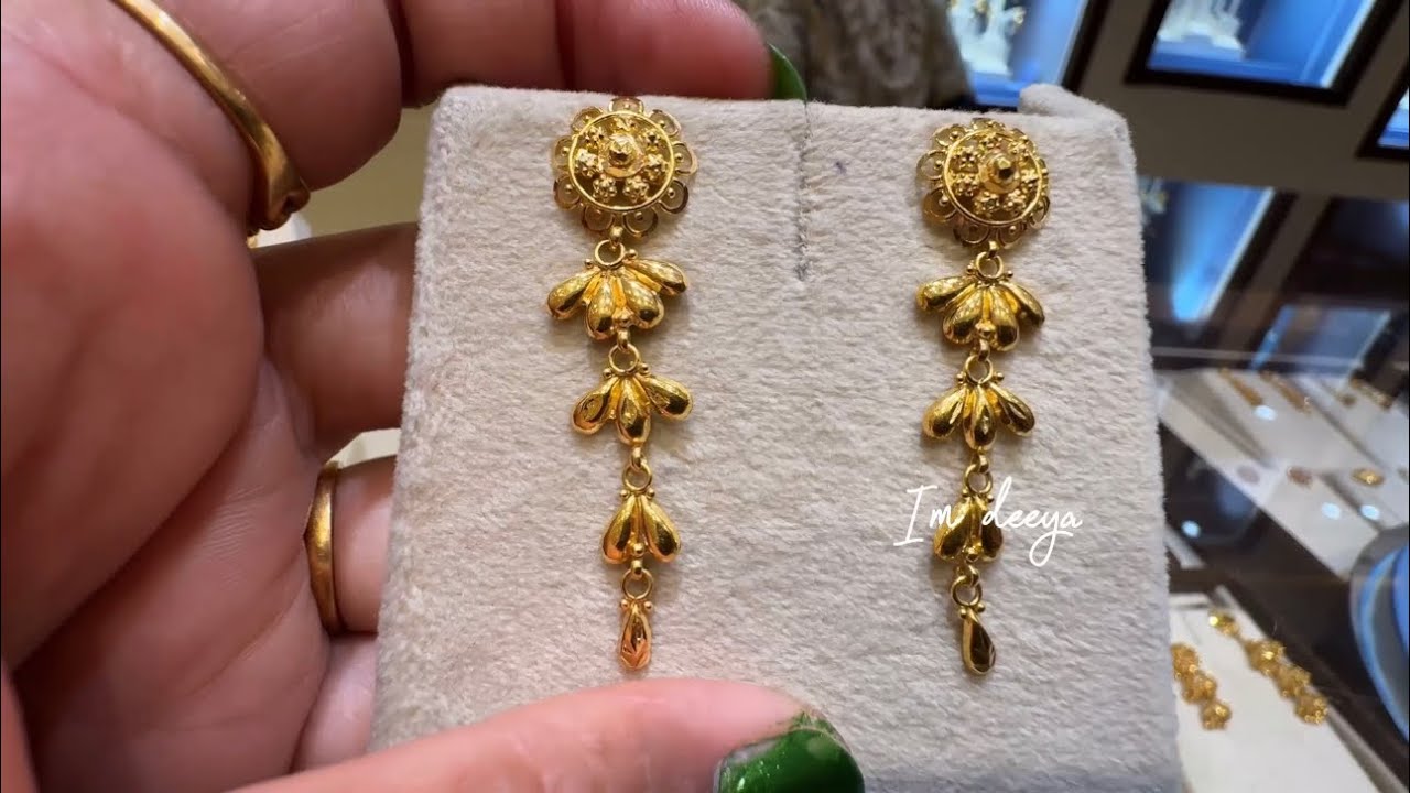 Tanishq Light weight Gold Jhumka Designs/Drop Earrings/Gold Earrings/Daily wear Gold Earrings/Deeya