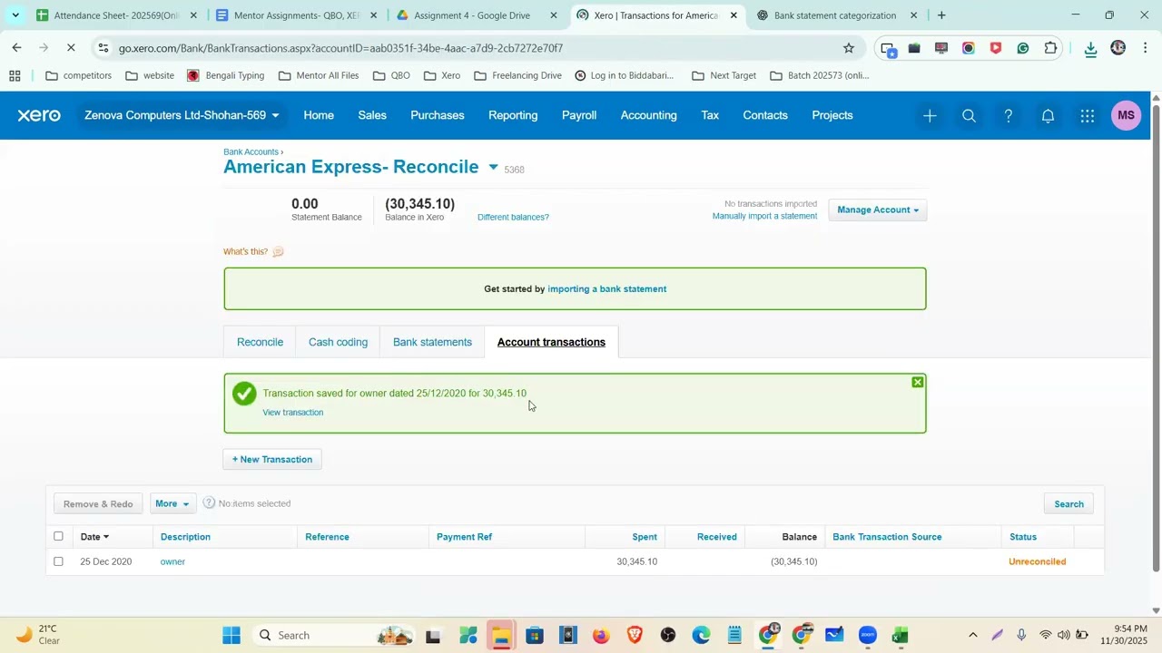 Xero Recording Class 4 (Part 2)-Online 69 | Xero | 2025 | Mohammed Shohan