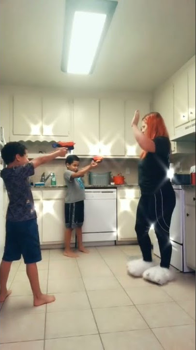 hey mom hands up drop your weapon shorts