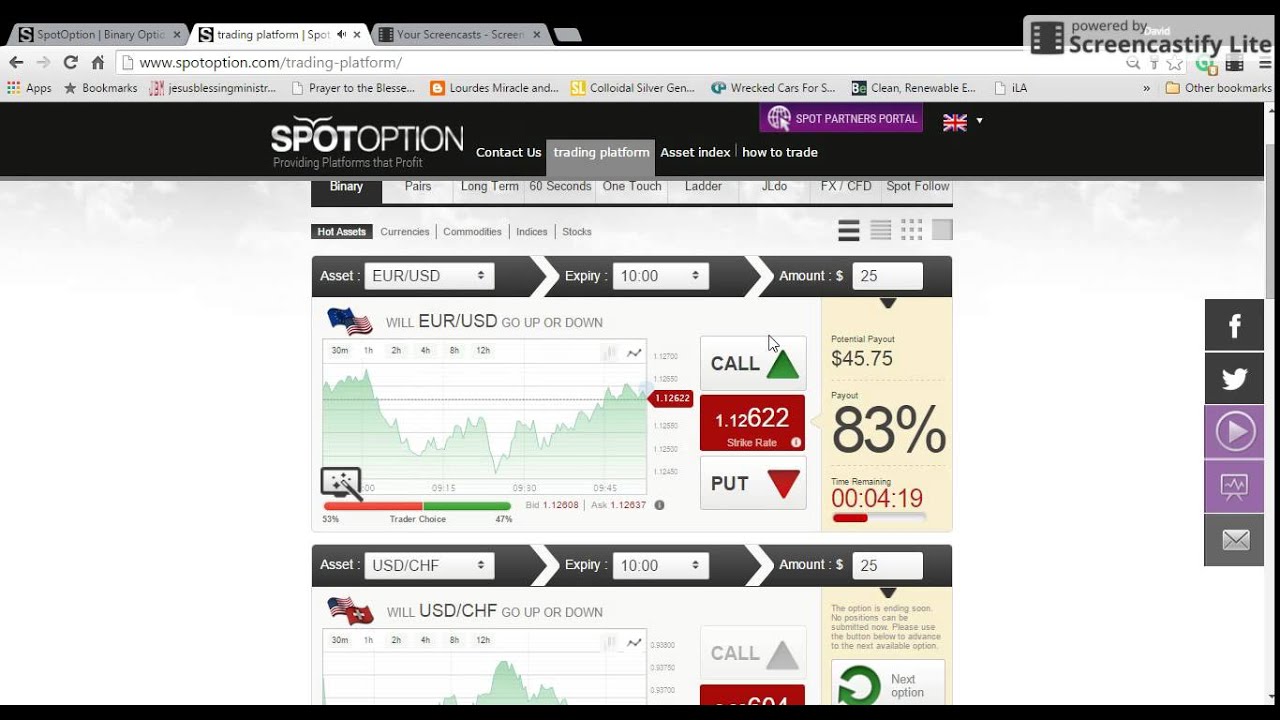 Spot option trading platform