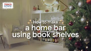 Transform a regular bookshelf or side board into into a homemade bar with this handy Christmas party hack.