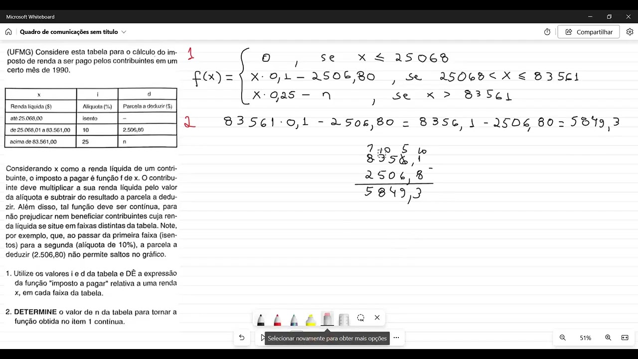 (UFMG) Considere esta tabela para o cálculo do imposto de renda a ser pago pelos contribuintes