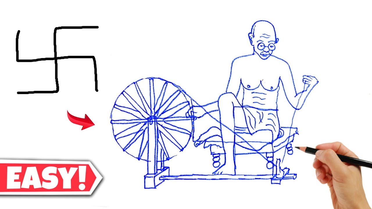 How to Draw Gandhi Jayanti Special Charkha Drawing stepbystep Gandhiji  Drawing 2021easydrawing  YouTube