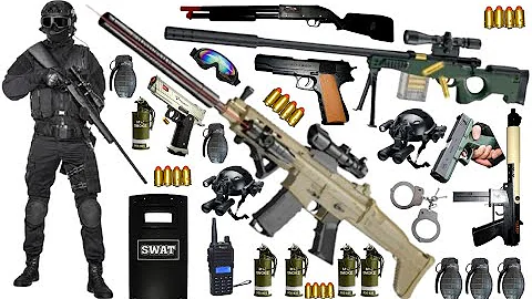 Special Forces Military Toy Gun Set Unboxing, Shotgun, SCAR, AWM Sniper Rifle, Colt 1911, Glock toys