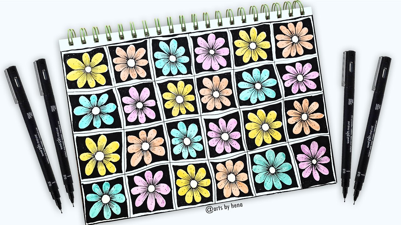 Draw With Me 🌸 Very Easy floral pattern _Step by step 🌸 Floral zentangle pattern