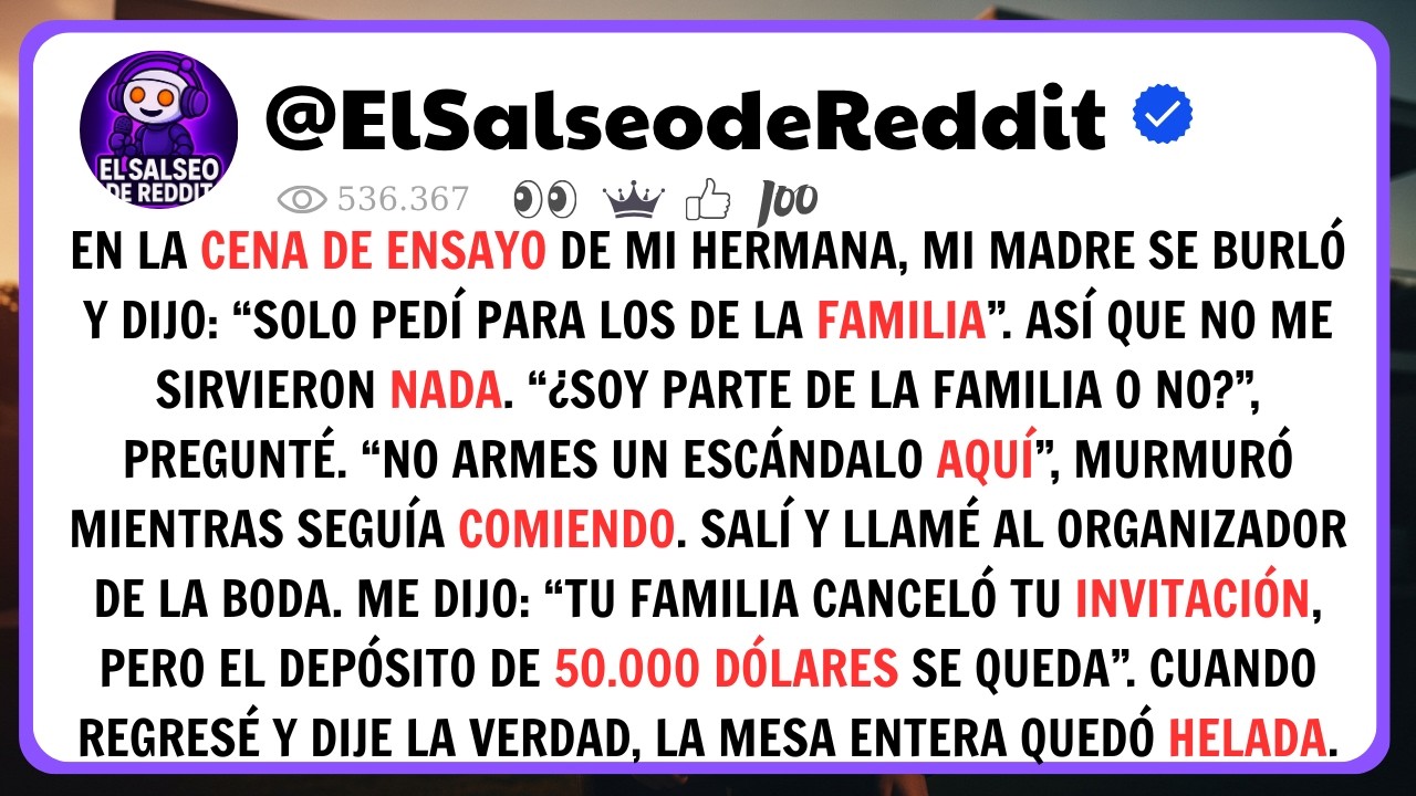En La Cena De Ensayo Me Excluyeron… Hasta Que Perdieron 50.000 Dólares