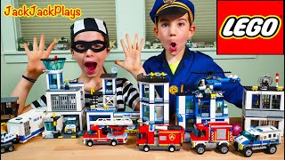 Lego City Cops & Robbers Pretend Play Police Chase, Fire Trucks, Costume For Kids Jackjackplays