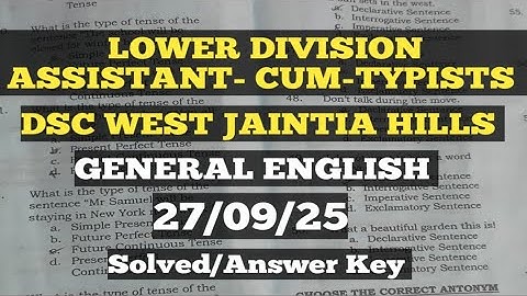 DSC WEST JAINTIA HILL LDA-CUM-TYPIST EXAM 27/09/25 English Paper Solved