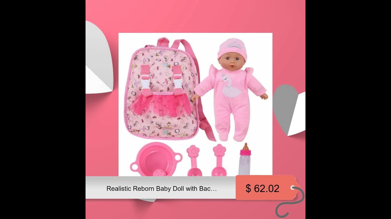 Realistic Reborn Baby Doll with Backpack Accessories Soft Vinyl