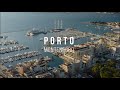 Porto Montenegro marina at sunset. Aerial view, drone footages.