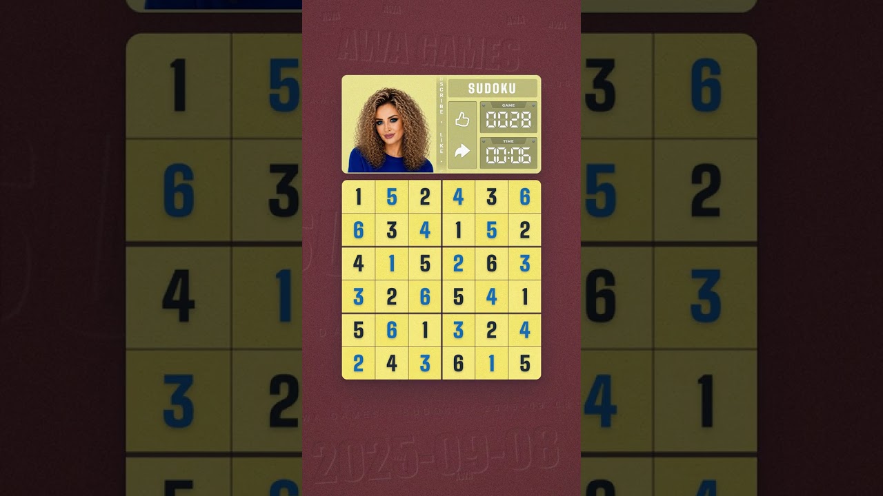 LinkedIn Mini Sudoku #28 solved board for September 8, 2025, 6x6 grid