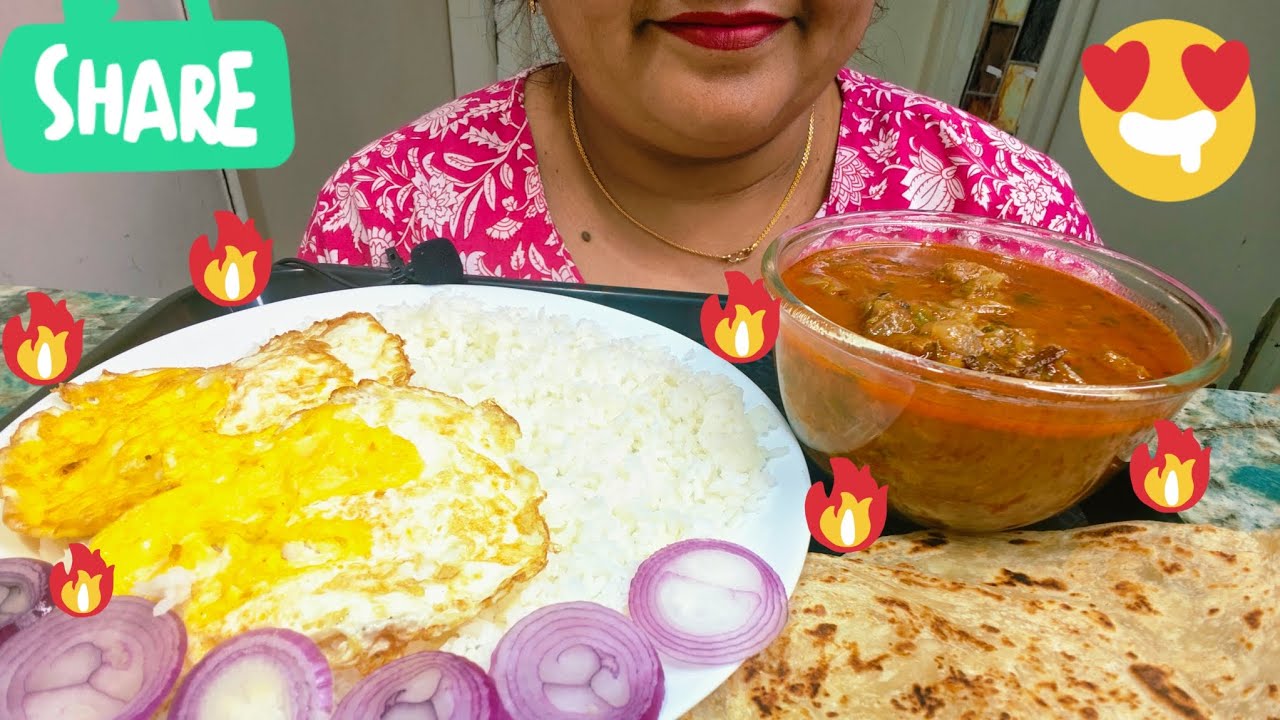 ASMR:EATING MUTTON CURRY WITH RICE&OMLET,SALAD🔥