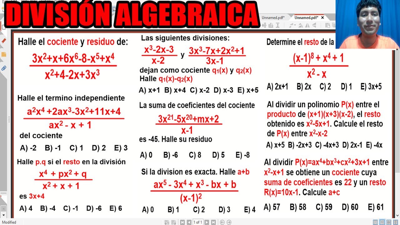 DIVISION ALGEBRAICA HORNER RUFFINI TEOREMA DEL RESTO, TEOREMA FUNDAMENTAL DE LA DIVISION
