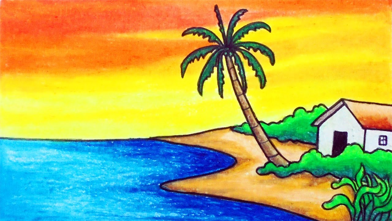 Easy Sunset Scenery Drawing How To Draw Simple Scenery Of