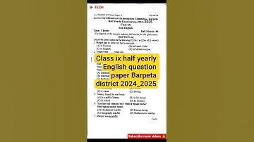 Class 9 half yearly Exam  English Question paper Barpeta district  2024_2025 #viral #study #shorts