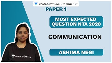 Most Expected Question NTA 2020 | Communication | Paper 1 | NTA UGC NET 2020 | Ashima | Unacademy