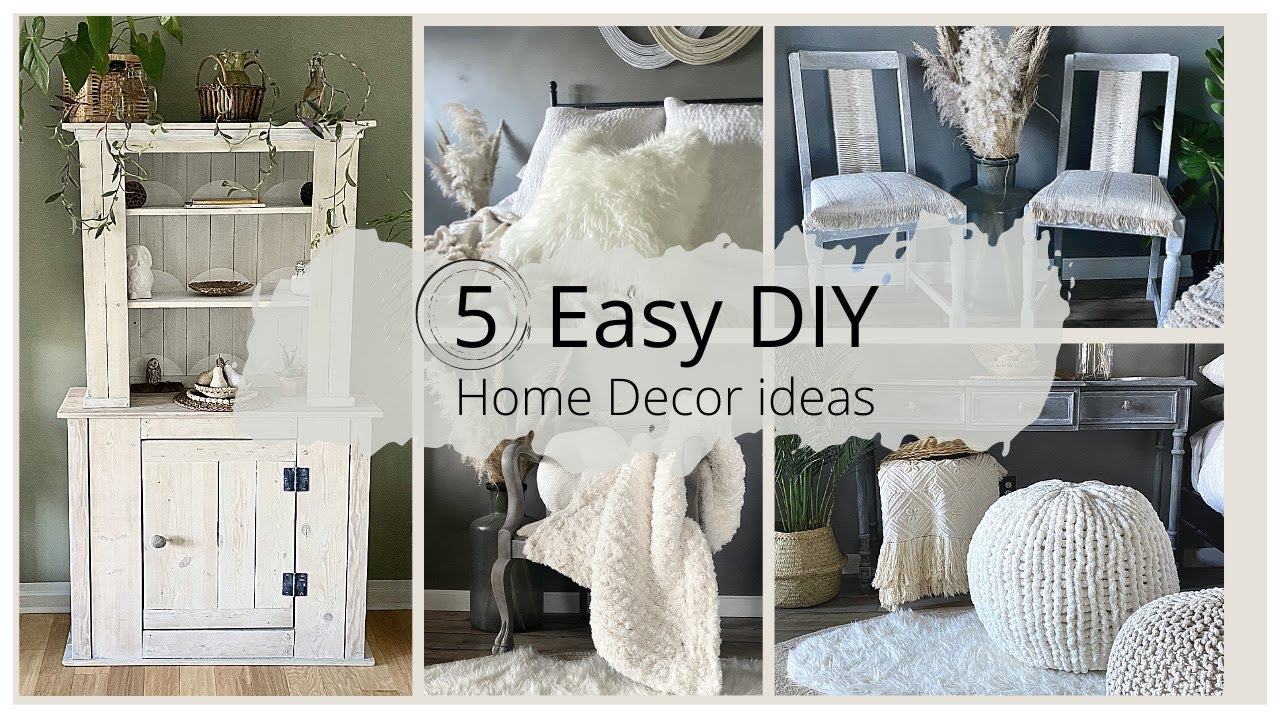 5 Home Decor: IKEA hacks -Fur Pillow & Chair; Pouf ottoman, Chalk Painted Furniture | asmr diy craft