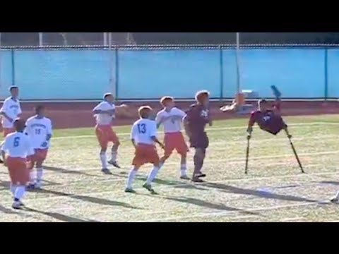 One-legged Soccer Player Scores Amazing Goal off Corner Kick!