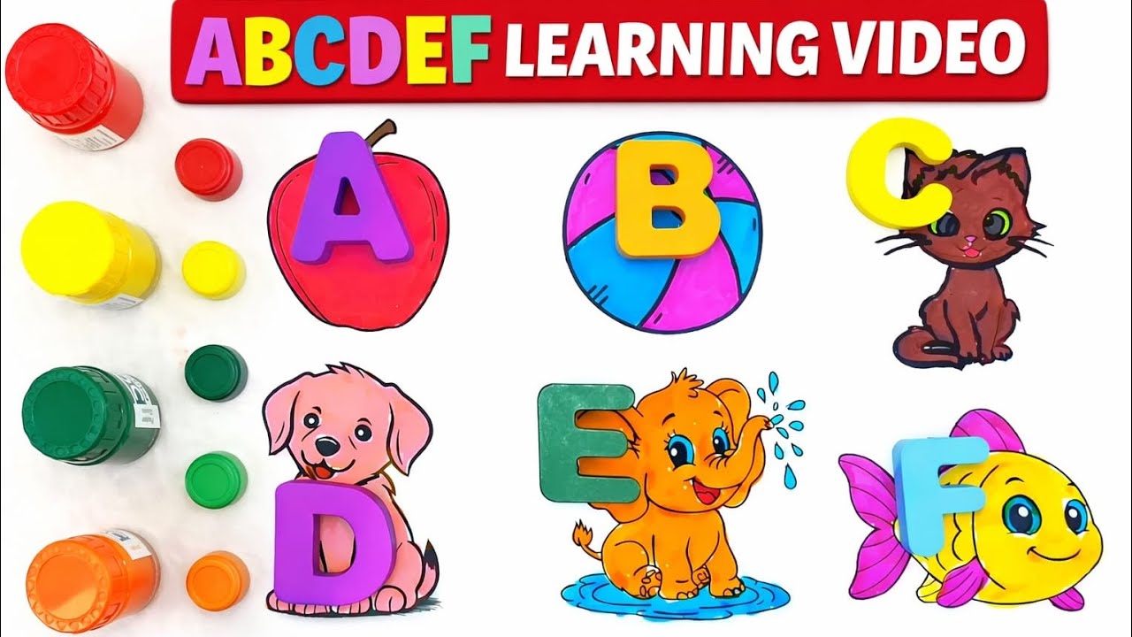 🍎🏀🐈‍⬛🐕Letters A, B, C, D, E, F | A for Apple | picture, Drawing, Painting, Colouring for Kids #420 