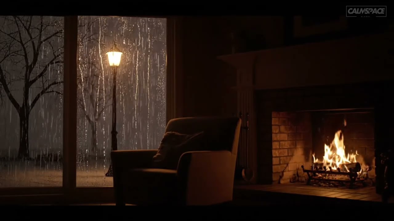 Heavy Rain Outside the Cabin 🔥🌧️ Fireplace Night for Peaceful Sleep