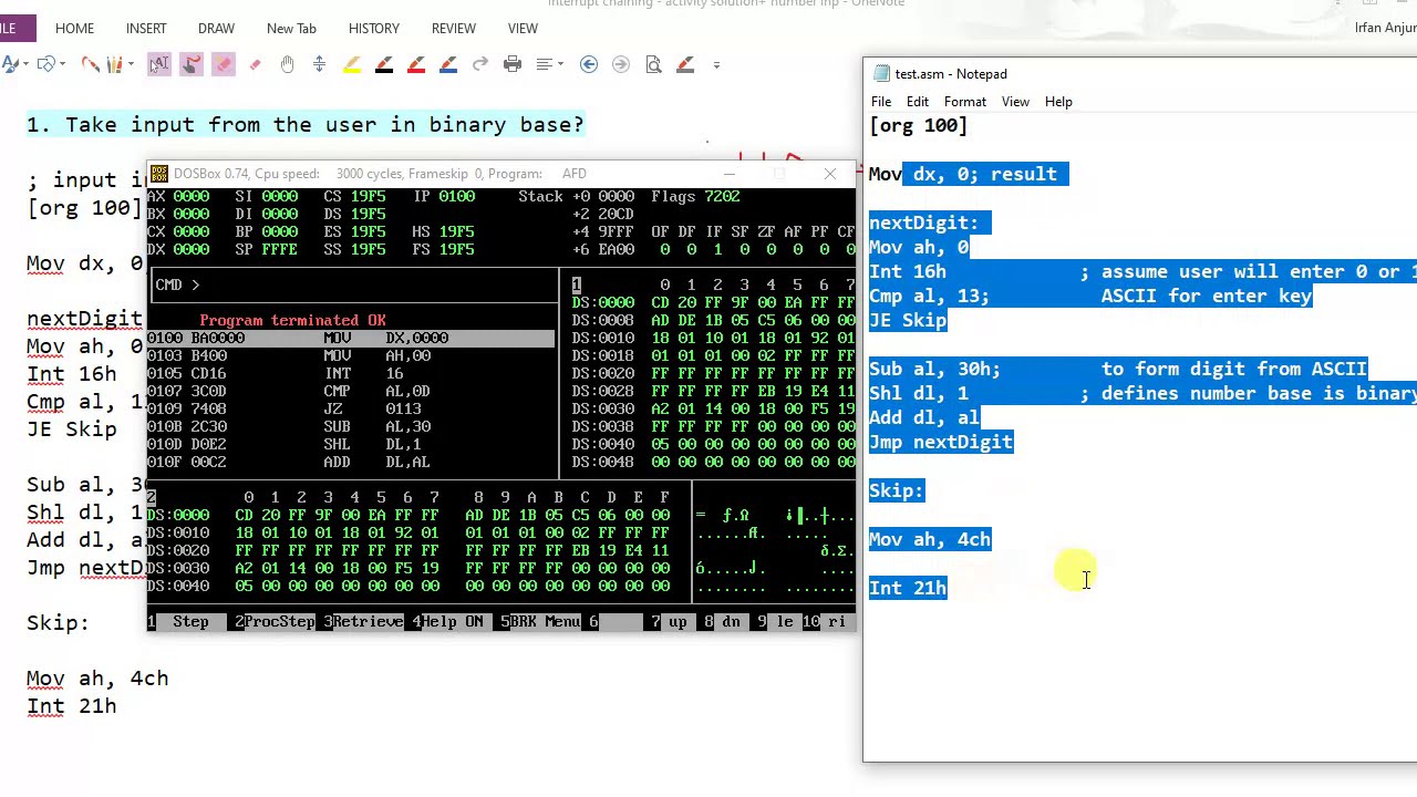 Take input from the user in Binary | 8086 Assembly - YouTube