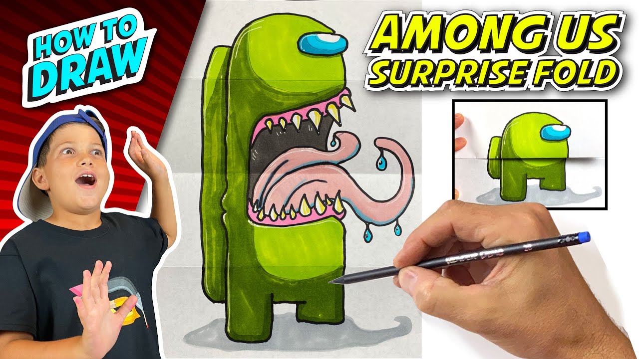 How to Draw AMONG US Imposter Surprise Fold - Fun Cute Easy Steps - YouTube