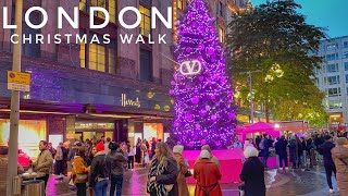 London Christmas Lights Windows Shopping Harrods & Harvey Nichols | London Walk 2023 [4K HDR]