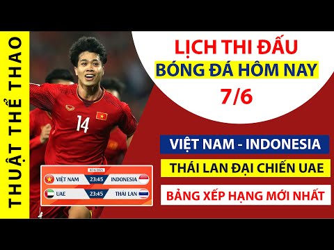 Lịch thi đấu bóng đá hôm nay 7-6 | ĐT Việt Nam vs ĐT Indonesia, UAE vs Thái Lan Trực tiếp trên VTV6
