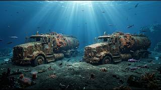 25 Years Underwater! Two Identical Rusted Red-Silver Tanker Trucks Model 1998 Found Side by Side