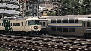 特急踊り子12号185系8032MC4+OM08と都営浅草線41T5319-8、普通高崎行きE231系1888ES-20+E233系E-12、特急サフィール踊り子2号E261系3002RS-1が走行！