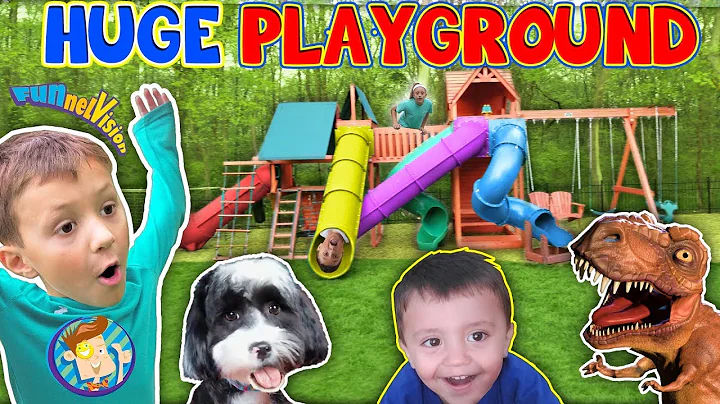 Giant Playground Surprise from DINOSAUR!  5 Slides!! FUNnel Vision Vlog