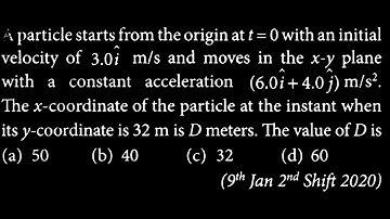 A particle starts from the origin at t = 0 with an initial velocity of 3.01 m/s and KM DTS 19 Q10