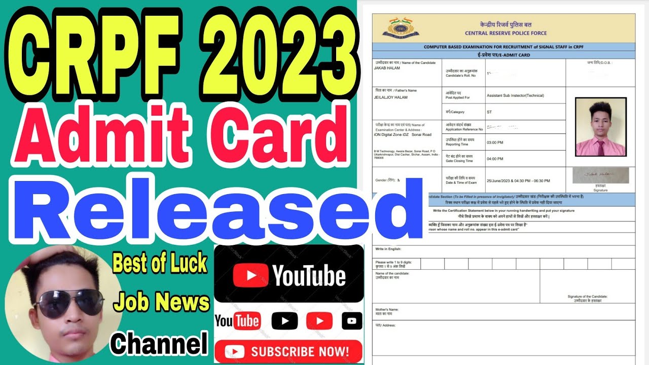 CRPF SI And ASI Admit Card 2023 Link OUT for Signal Staff, Download ...