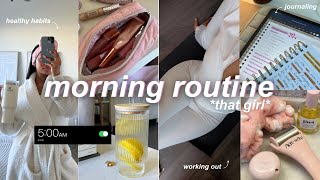 trying the 5 AM &quot;that girl&quot; morning routine ⭐️ productive &amp; healthy routine, life changing tips
