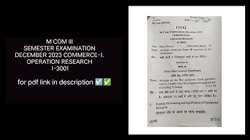 CCSU M.COM 3 SEM EXAM DEC,2023 OPERATION RESEARCH I-3001✅
